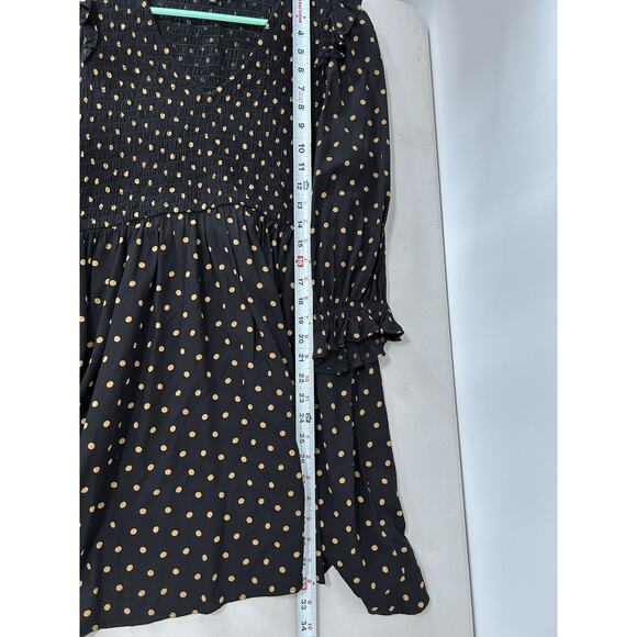 Madewell Women’s Lucie- SZ XS -V-Neck Smocked 3/4 Sleeve Polka Dot Mini Dress - Picture 8 of 9